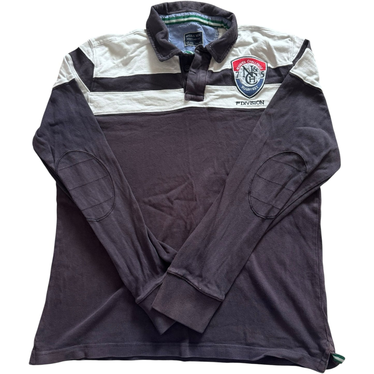 Extra large Sfera Men White and Washed Navy Rugby Shirt