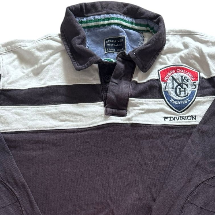 Extra large Sfera Men White and Washed Navy Rugby Shirt