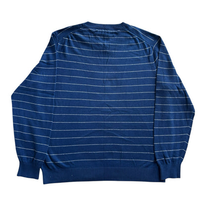Large Tommy Hilfiger Blue and Grey Striped V-Neck Jumper