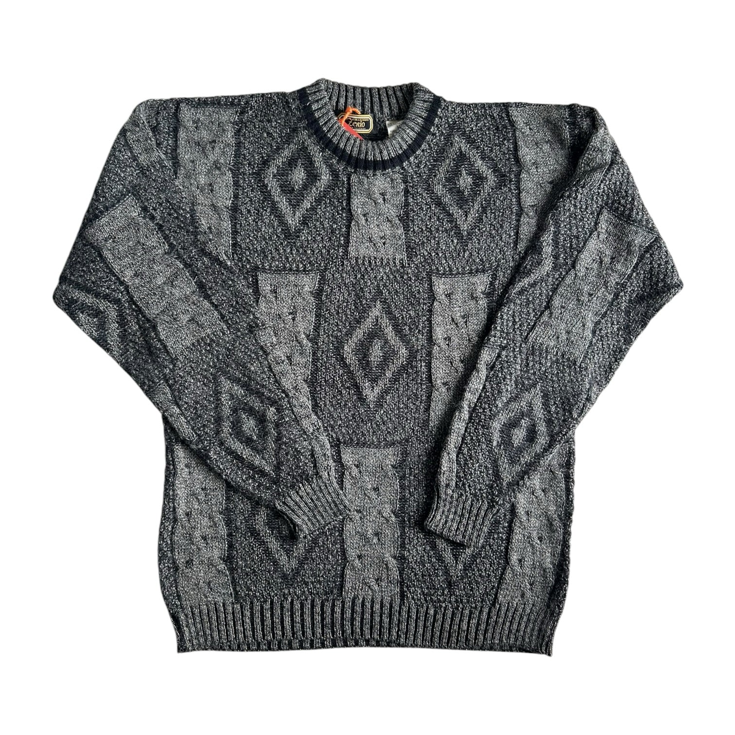 Medium Zenio Black and Grey Geometric Funky Knit Jumper