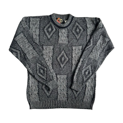 Medium Zenio Black and Grey Geometric Funky Knit Jumper