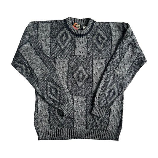 Medium Zenio Black and Grey Geometric Funky Knit Jumper