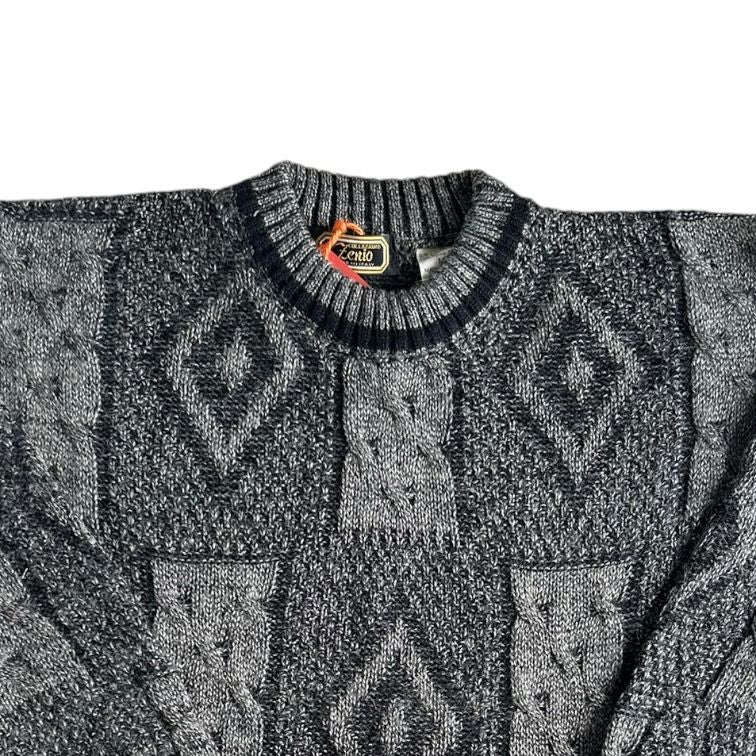 Medium Zenio Black and Grey Geometric Funky Knit Jumper