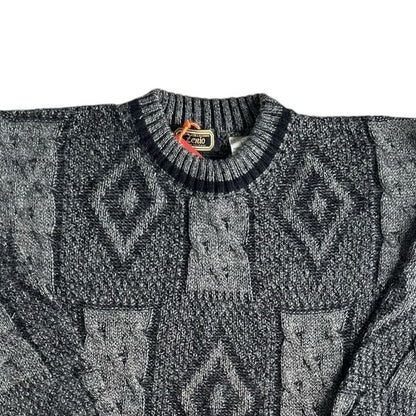 Medium Zenio Black and Grey Geometric Funky Knit Jumper
