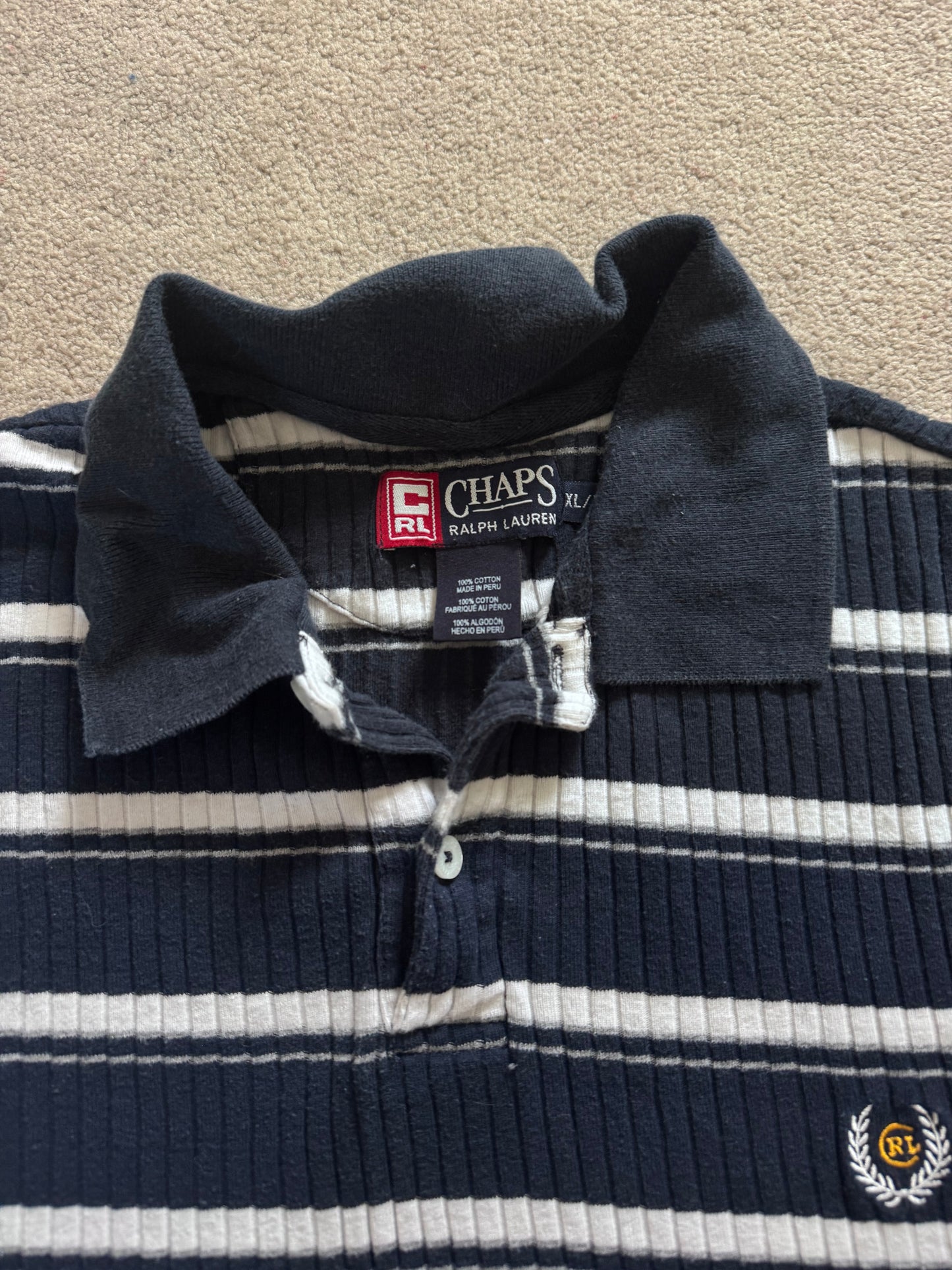 Extra Large Chaps Navy and White Striped Polo Shirt