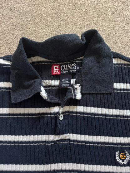 Extra Large Chaps Navy and White Striped Polo Shirt