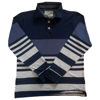 Small To Reach A Port We Must Sail Navy Striped Rugby Shirt