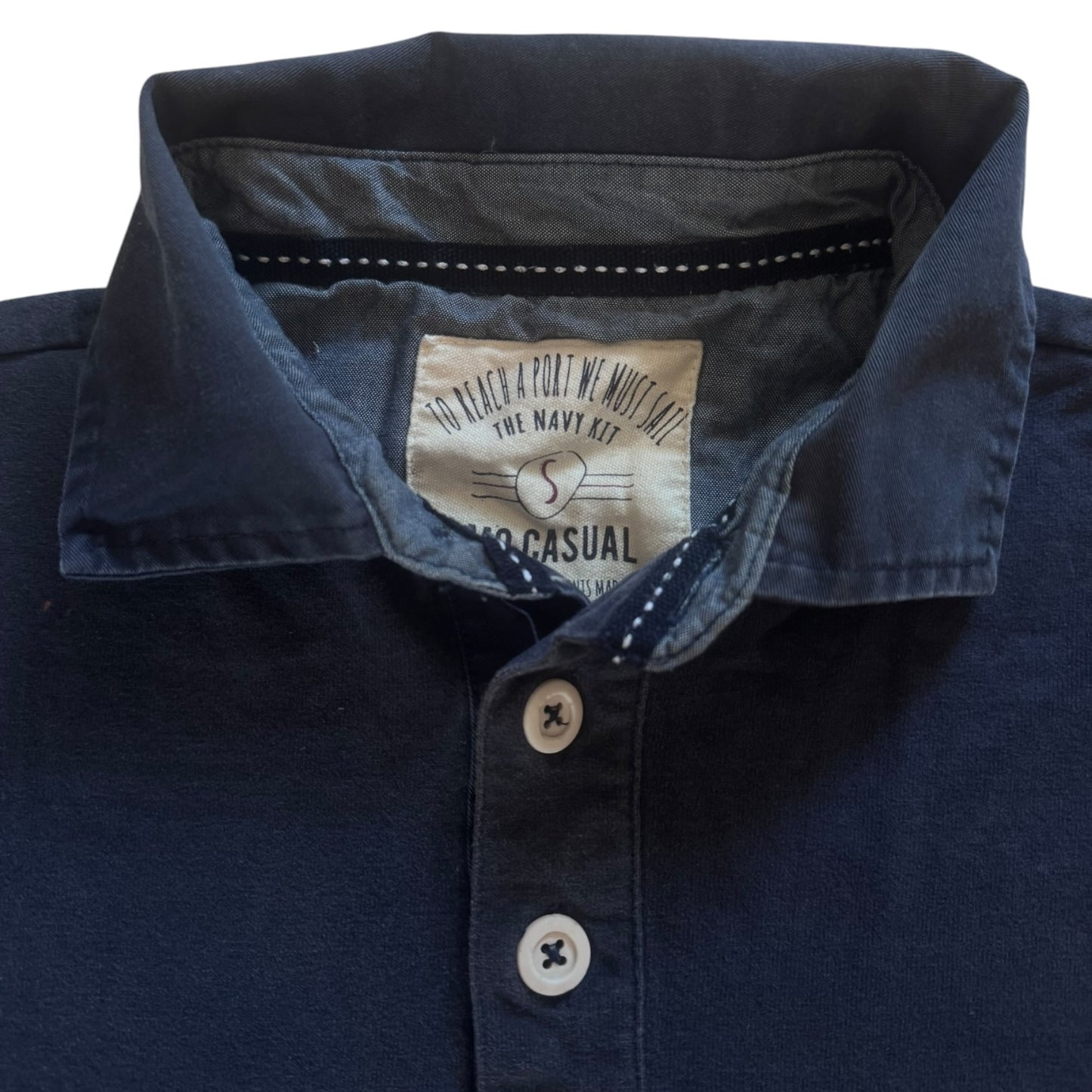 Small To Reach A Port We Must Sail Navy Striped Rugby Shirt