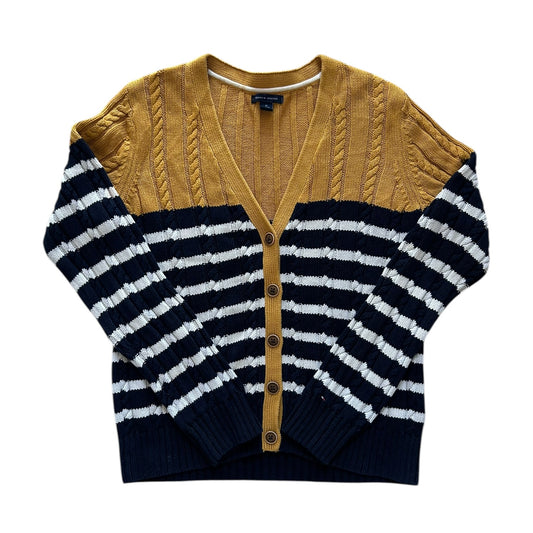 Women's Medium Tommy Hilfiger Yellow/Navy Cable Knit Cardigan