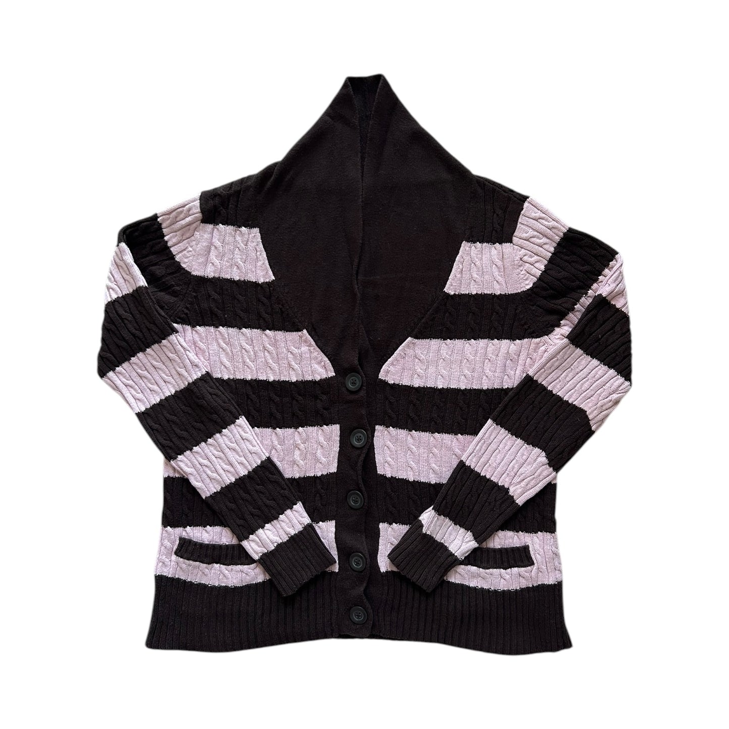 Women's Large Tommy Hilfiger Brown/Pink Cable Knit Cardigan