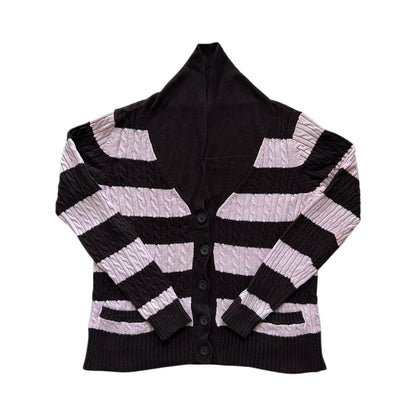 Women's Large Tommy Hilfiger Brown/Pink Cable Knit Cardigan