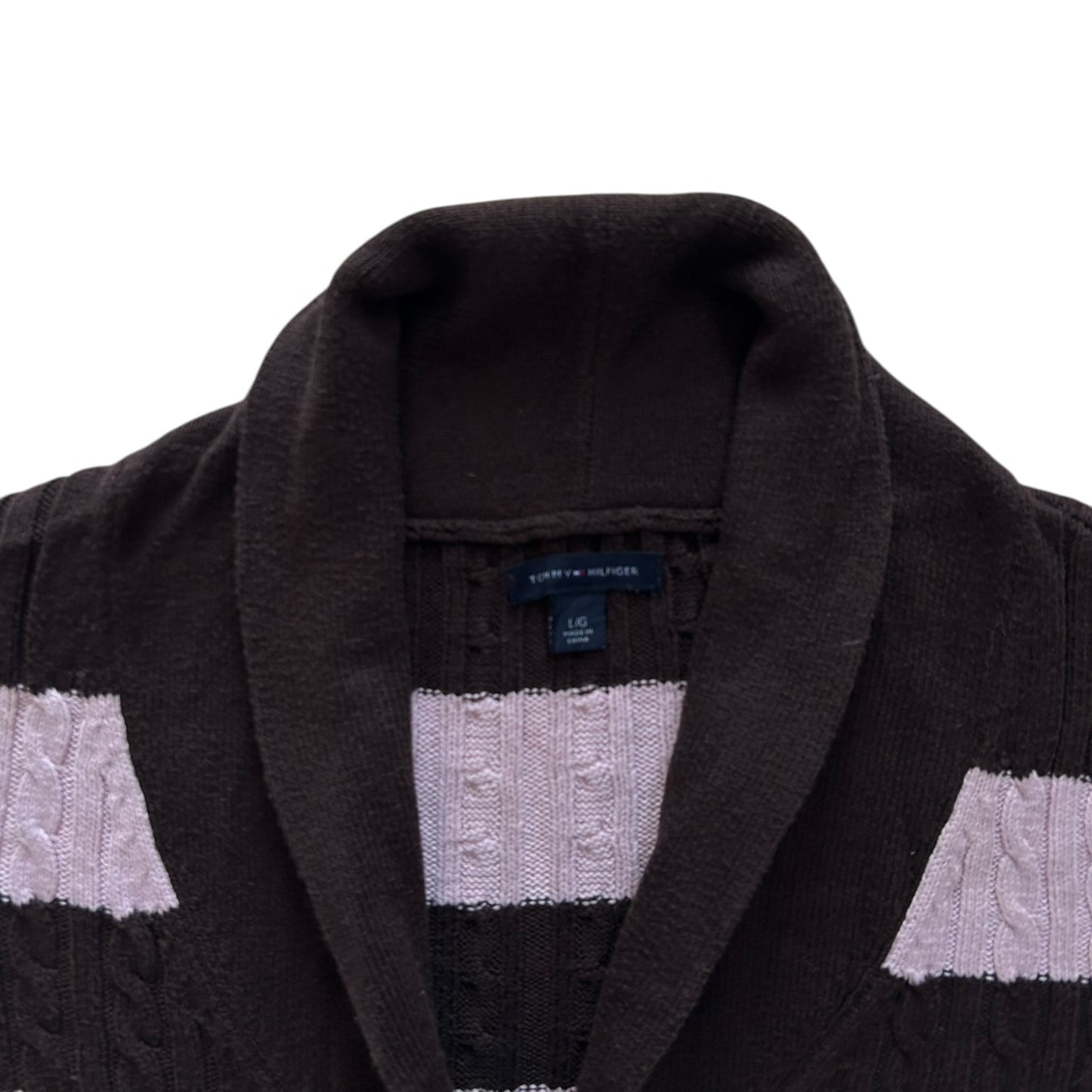 Women's Large Tommy Hilfiger Brown/Pink Cable Knit Cardigan