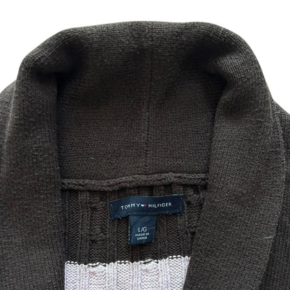 Women's Large Tommy Hilfiger Brown/Pink Cable Knit Cardigan