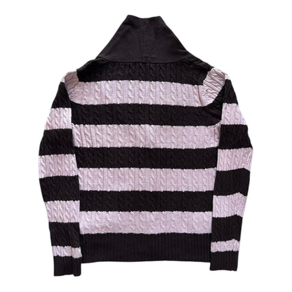 Women's Large Tommy Hilfiger Brown/Pink Cable Knit Cardigan