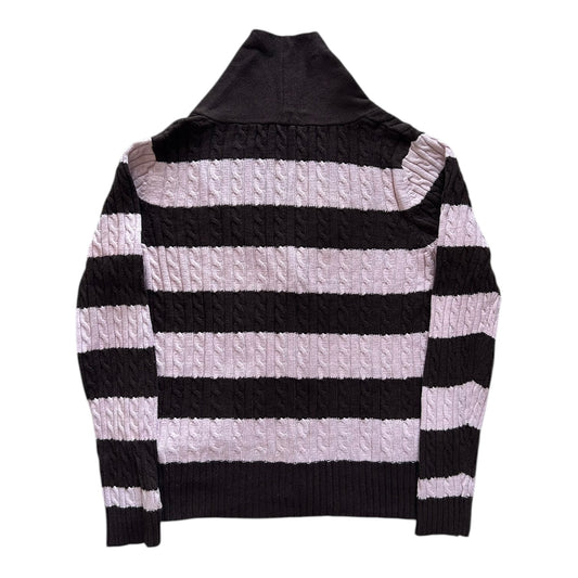 Women's Large Tommy Hilfiger Brown/Pink Cable Knit Cardigan