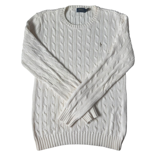 Woman’s Large Ralph Lauren White Cable Knit Jumper