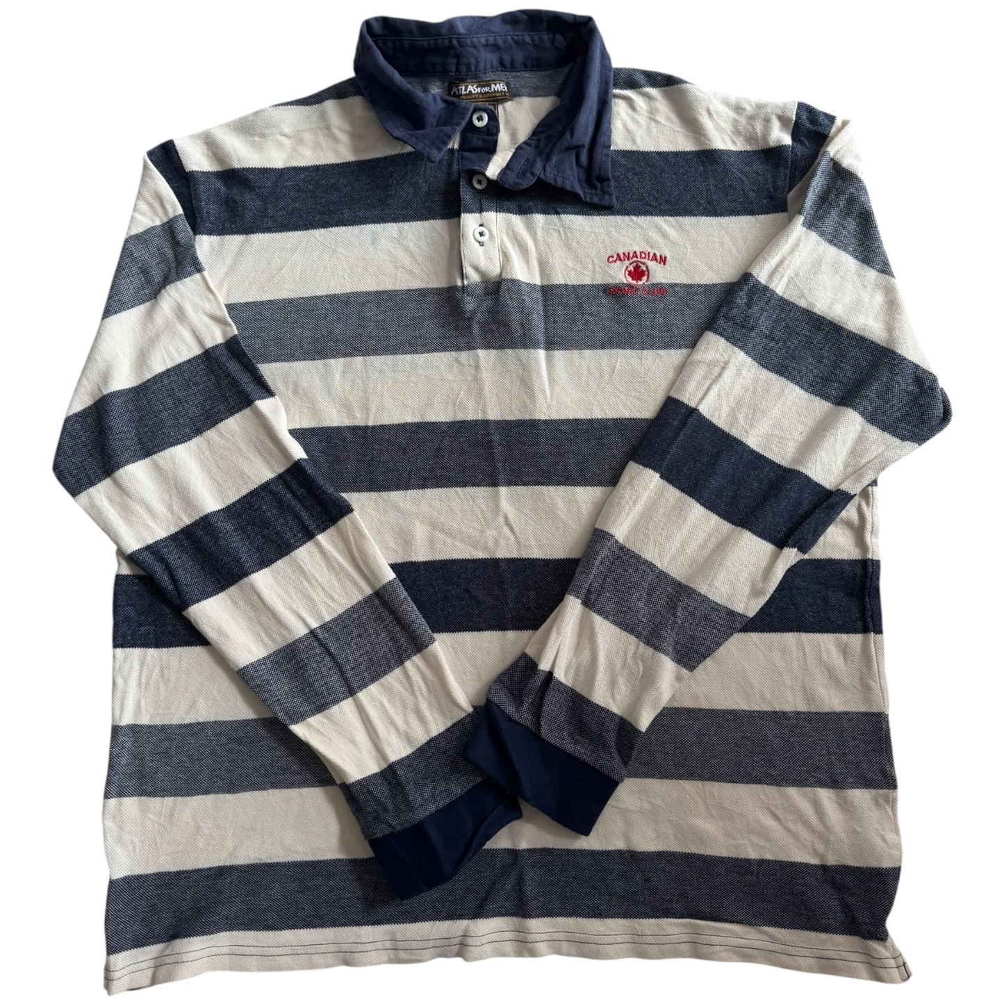 Large Atlas For Men Cream and Blue Striped Rugby Shirt