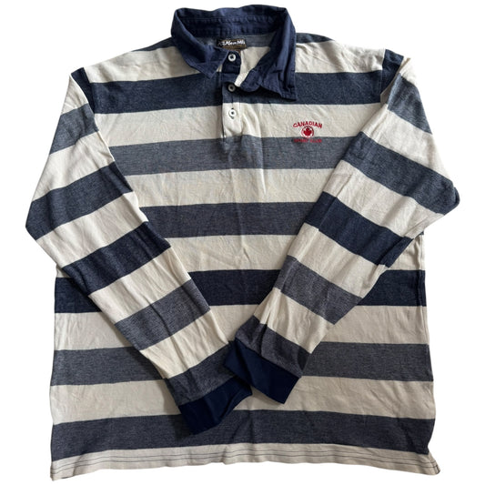 Large Atlas For Men Cream and Blue Striped Rugby Shirt