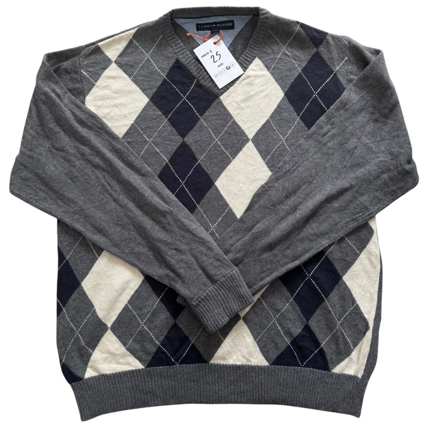 Large Tommy Hilfiger Patterned Grey Knitted Jumper