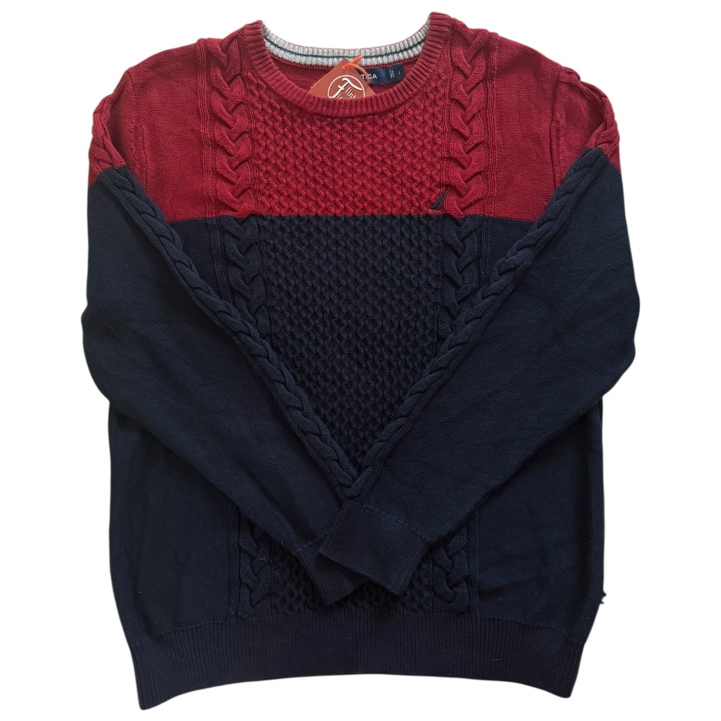 Large Nautica Navy and Red Thick Knitted Jumper