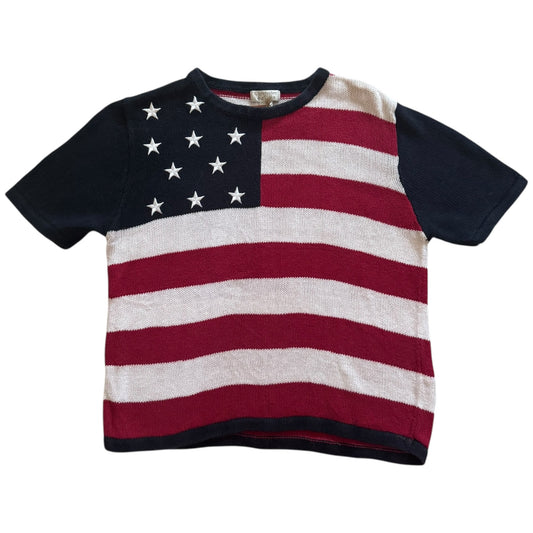 Women’s Small Christopher & Banks USA Flag Knitted Short Sleeved Jumper