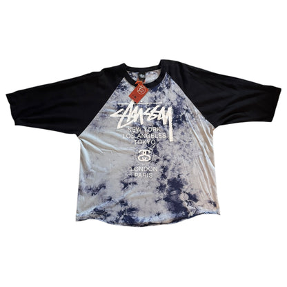 Extra Large Stussy Blue and White patterned T-Shirt