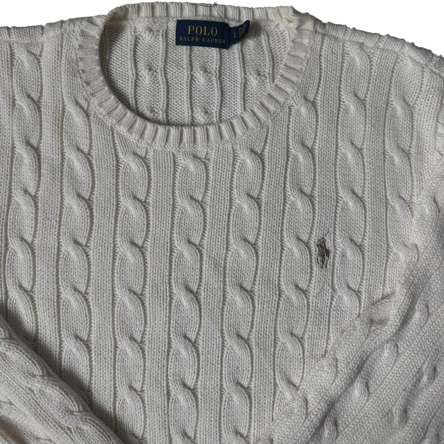 Woman’s Large Ralph Lauren White Cable Knit Jumper
