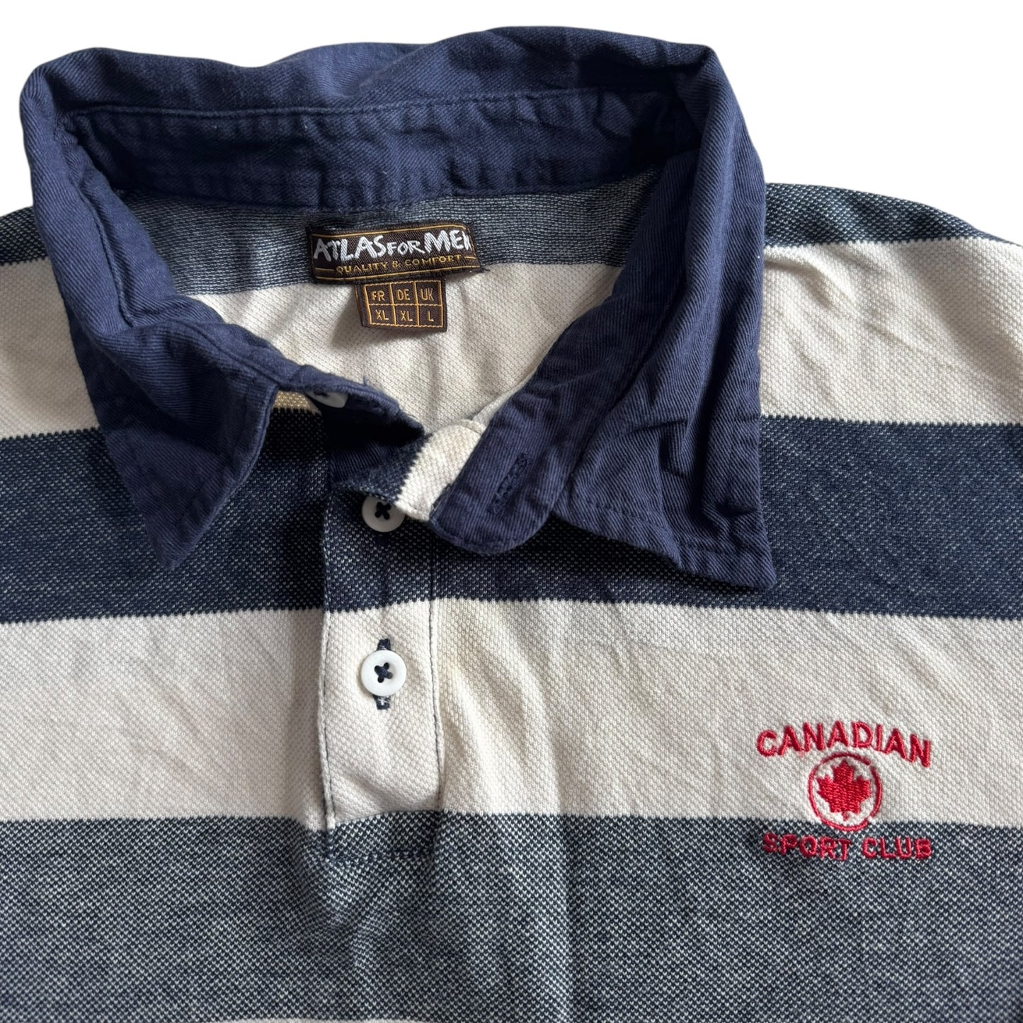 Large Atlas For Men Cream and Blue Striped Rugby Shirt