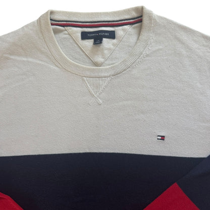 Large Tommy Hilfiger White, Navy and Red Knitted Jumper
