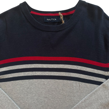 Medium Nautica Navy and Grey Knitted Jumper