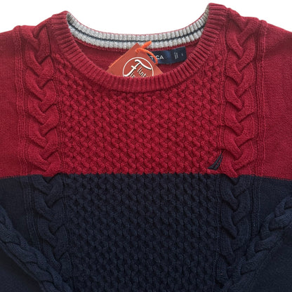 Large Nautica Navy and Red Thick Knitted Jumper
