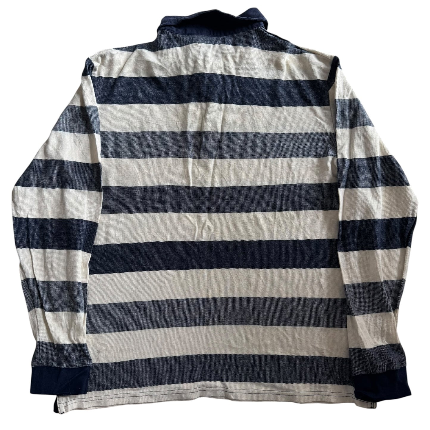 Large Atlas For Men Cream and Blue Striped Rugby Shirt