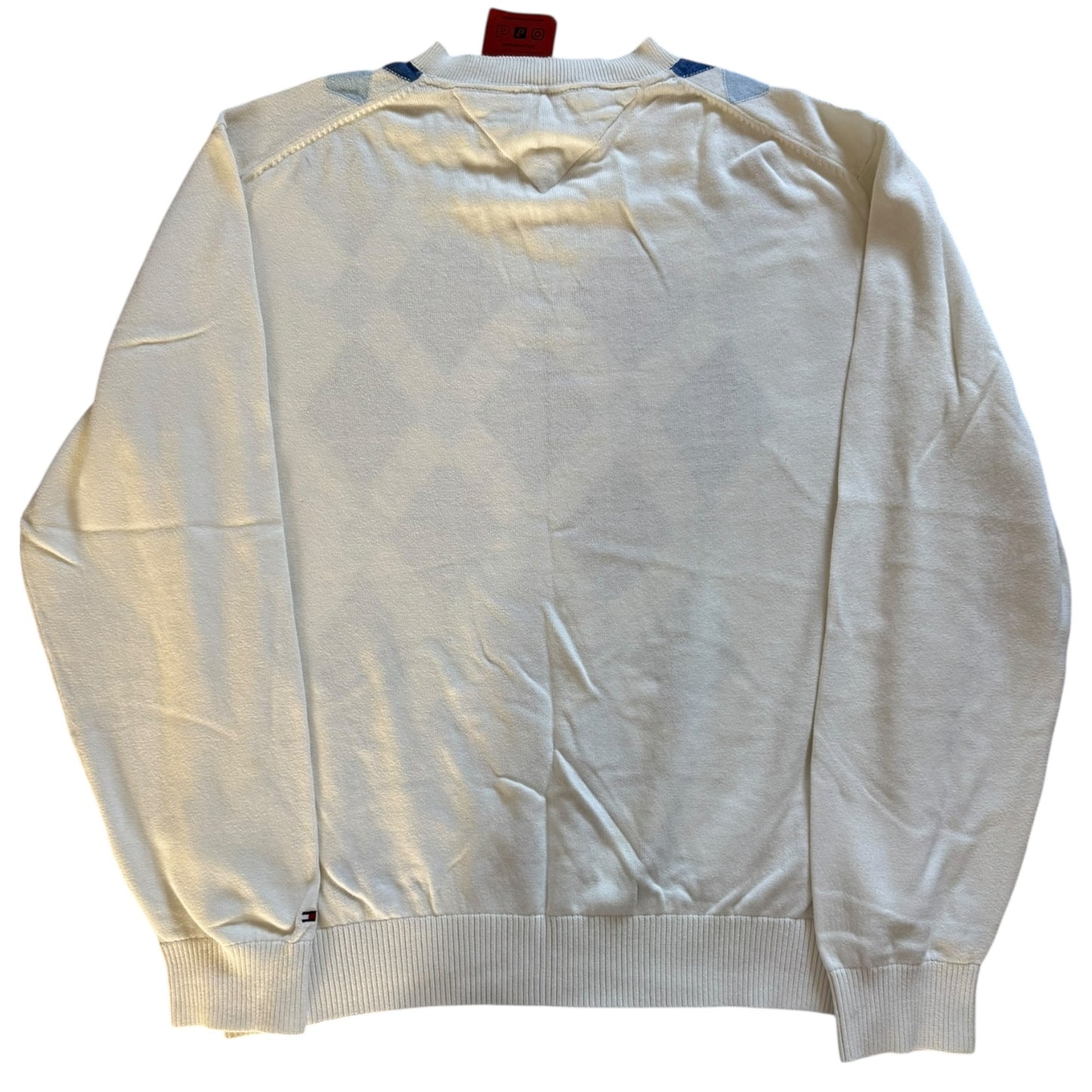 Extra Large Tommy Hilfiger Blue and White Checkered Knitted Jumper