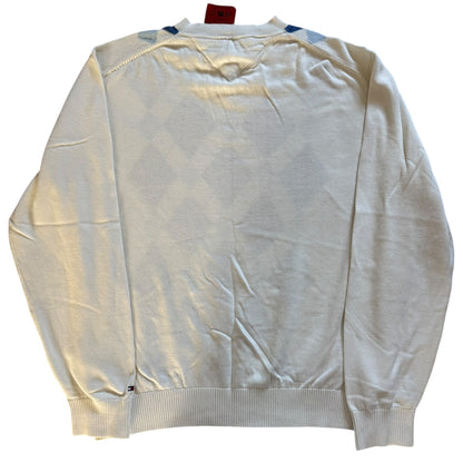 Extra Large Tommy Hilfiger Blue and White Checkered Knitted Jumper