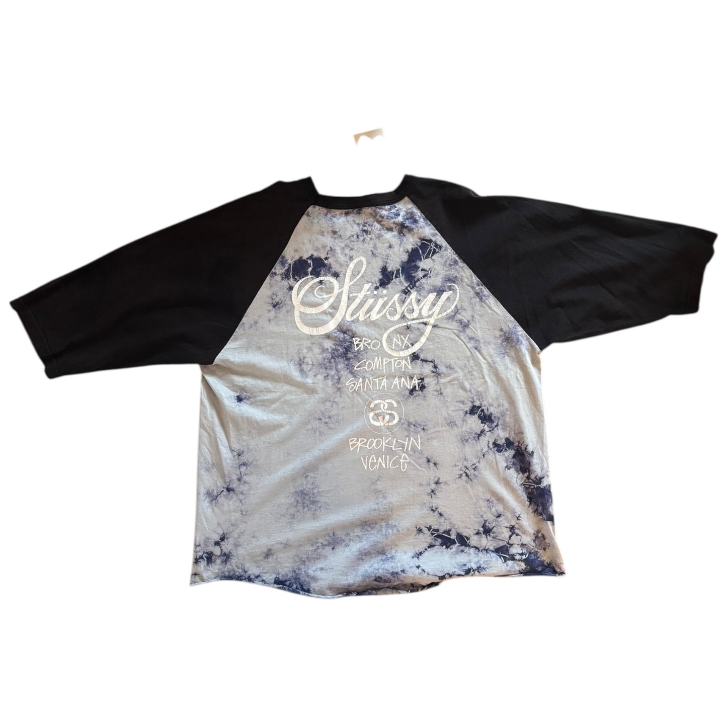 Extra Large Stussy Blue and White patterned T-Shirt