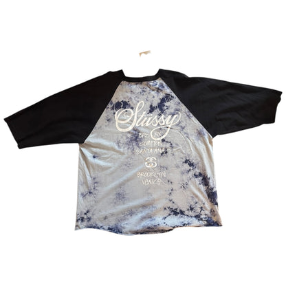 Extra Large Stussy Blue and White patterned T-Shirt