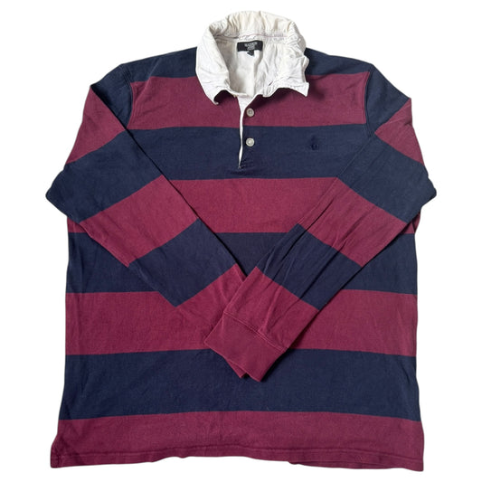 Extra Large Madison Avenue Burgundy and Navy Striped Rugby Shirt