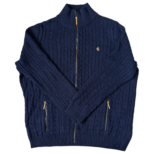 Women’s XXL Ralph Lauren Navy Cable Knit Full Zip Jumper