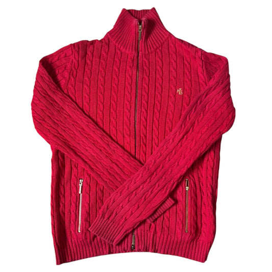 Women’s Medium Ralph Lauren Red Full Zip Cable Knit Jumper