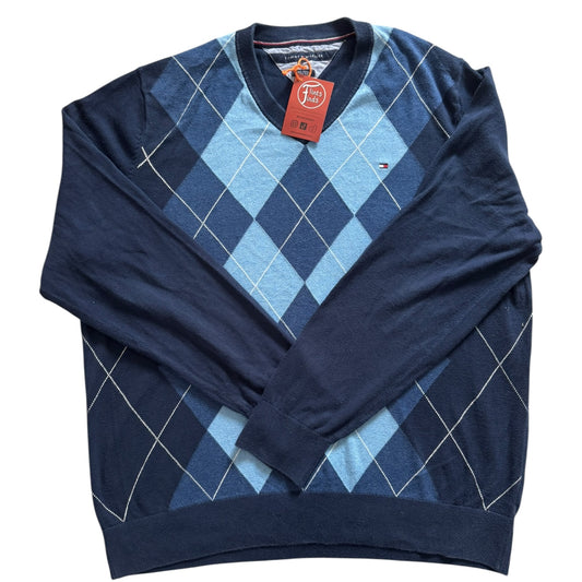 Large Tommy Hilfiger Blue Patterned Knitted Jumper