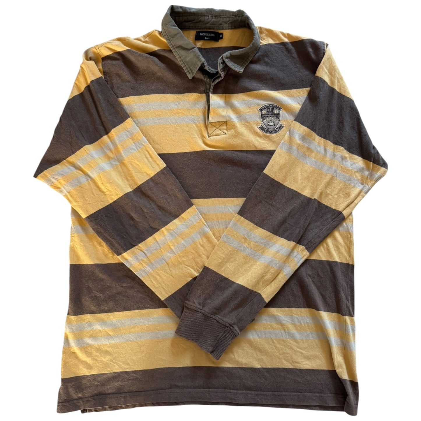 Extra Large Racing Green Sport Yellow and Brown Striped Rugby Shirt