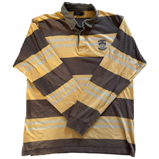 Extra Large Racing Green Sport Yellow and Brown Striped Rugby Shirt