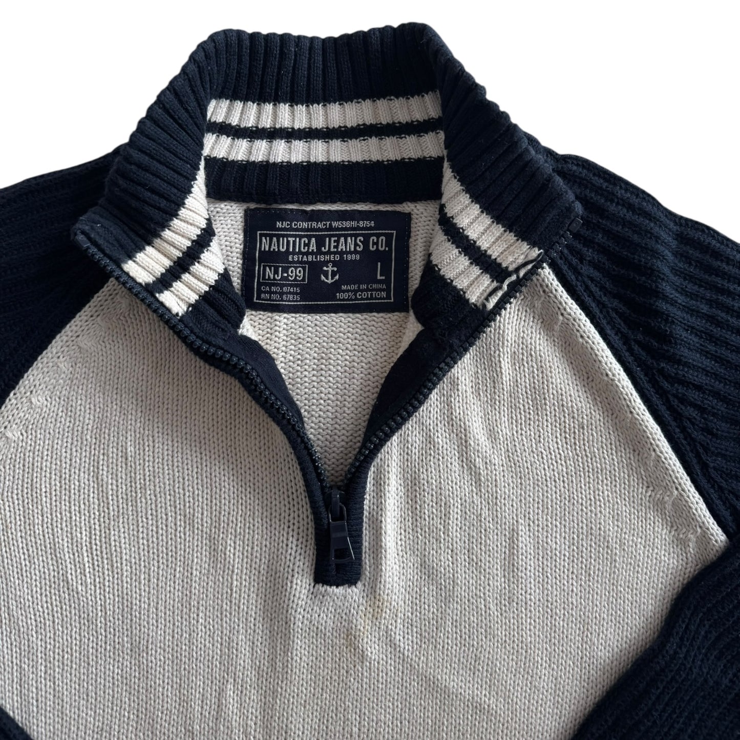 Large Nautica Navy and White Knitted 1/4 Zip