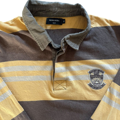Extra Large Racing Green Sport Yellow and Brown Striped Rugby Shirt