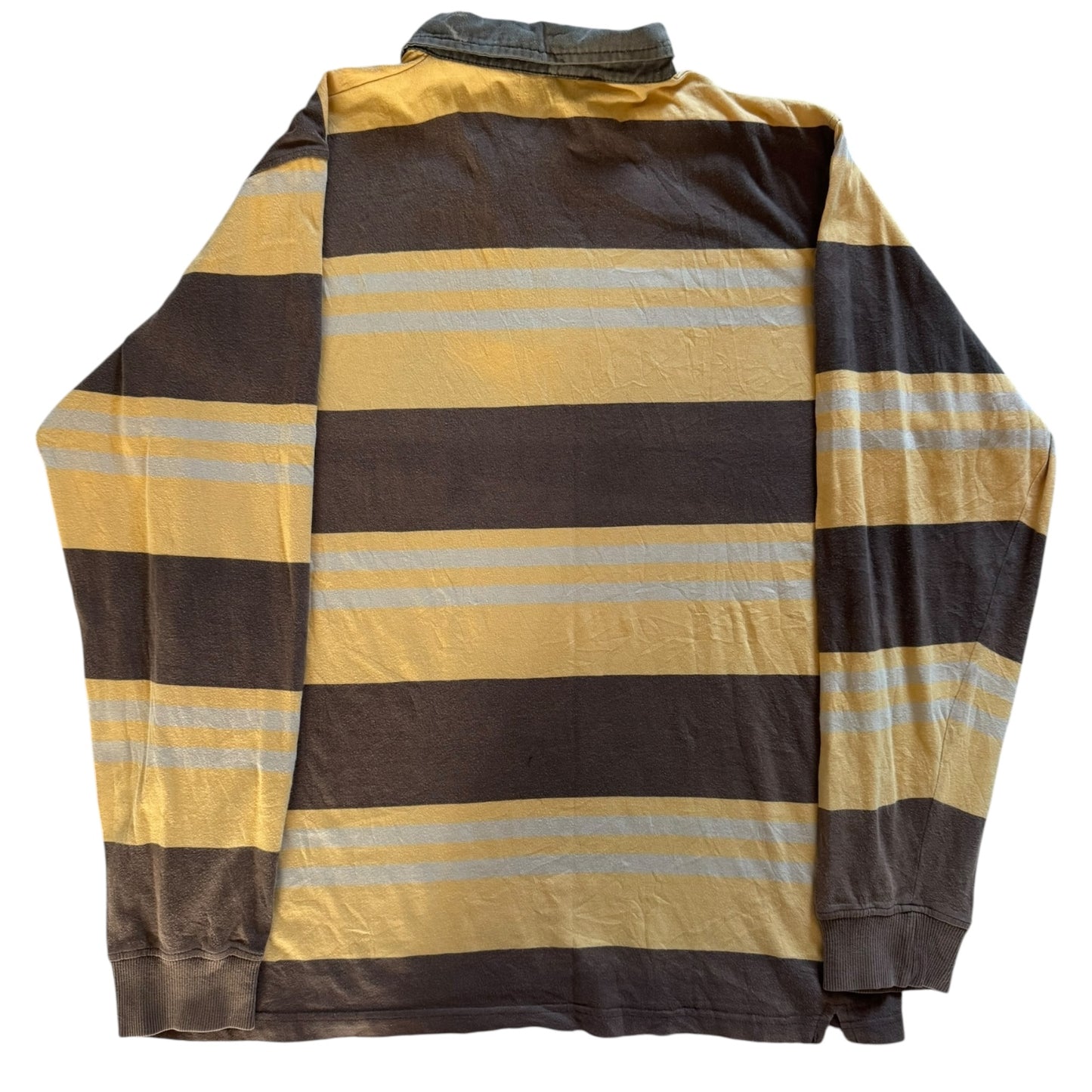 Extra Large Racing Green Sport Yellow and Brown Striped Rugby Shirt