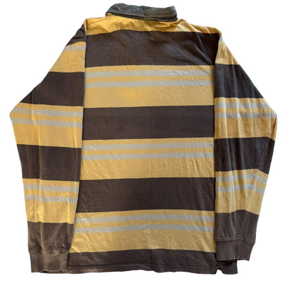 Extra Large Racing Green Sport Yellow and Brown Striped Rugby Shirt