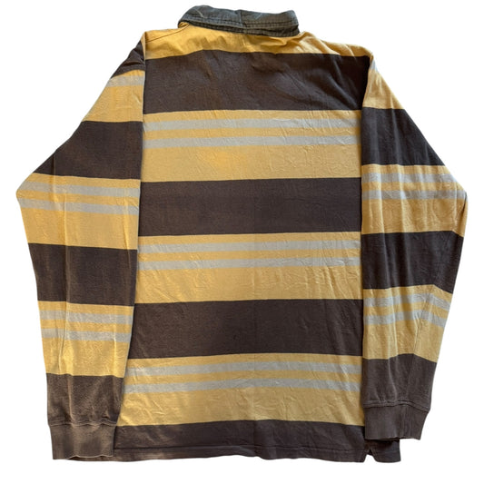 Extra Large Racing Green Sport Yellow and Brown Striped Rugby Shirt