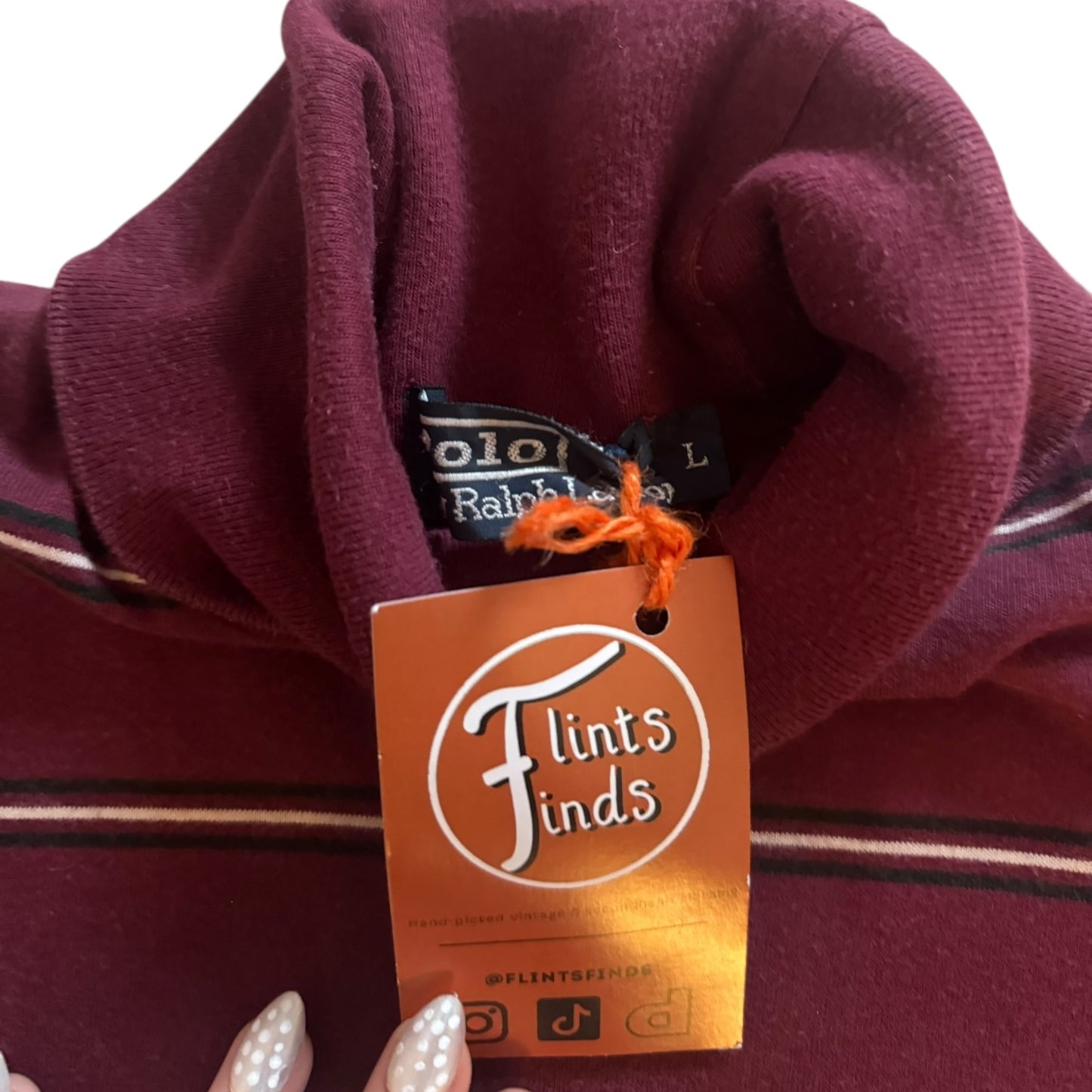 Large Ralph Lauren Burgundy Striped Long Sleeved Shirt