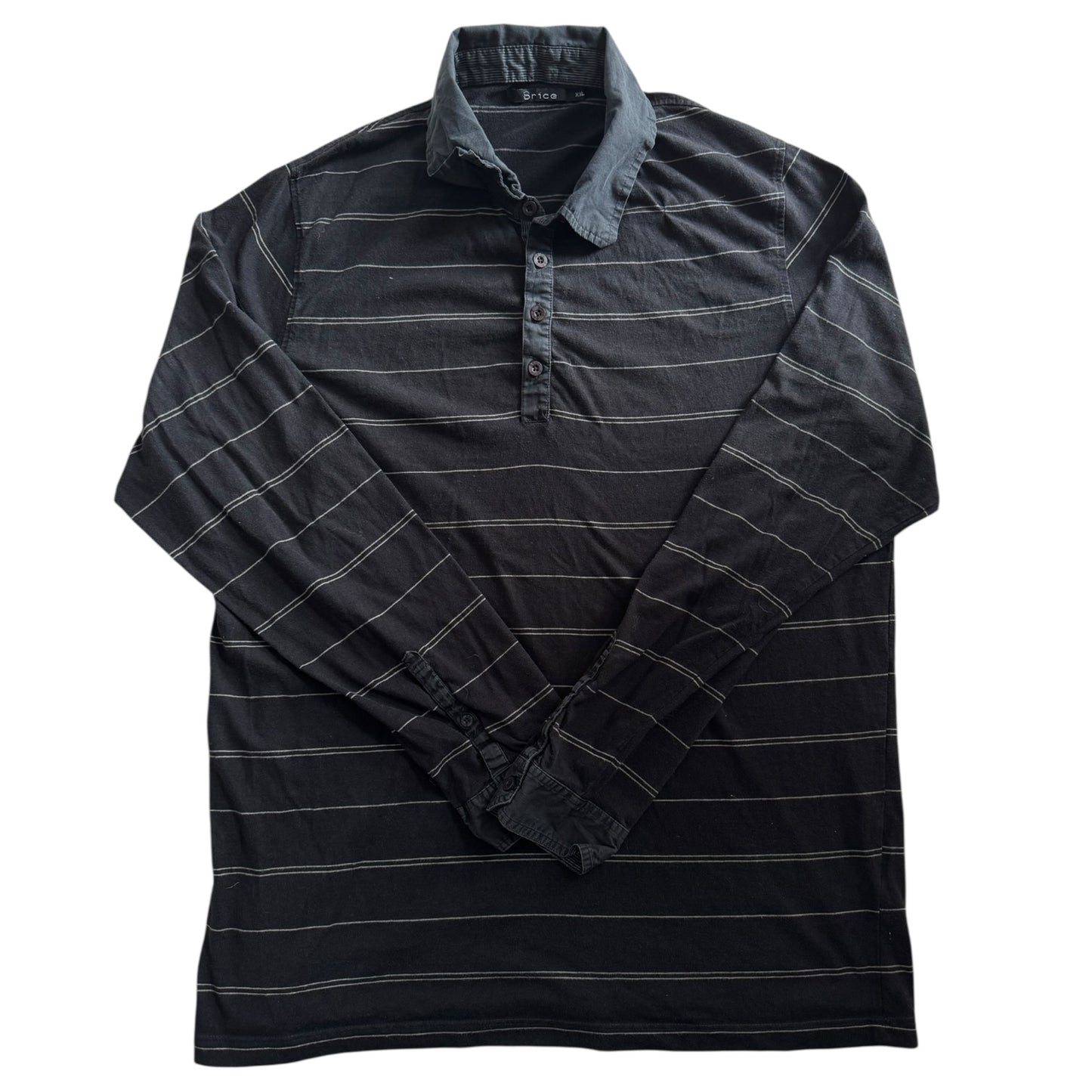 XXL Brice Black and White Striped Rugby Shirt