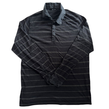 XXL Brice Black and White Striped Rugby Shirt